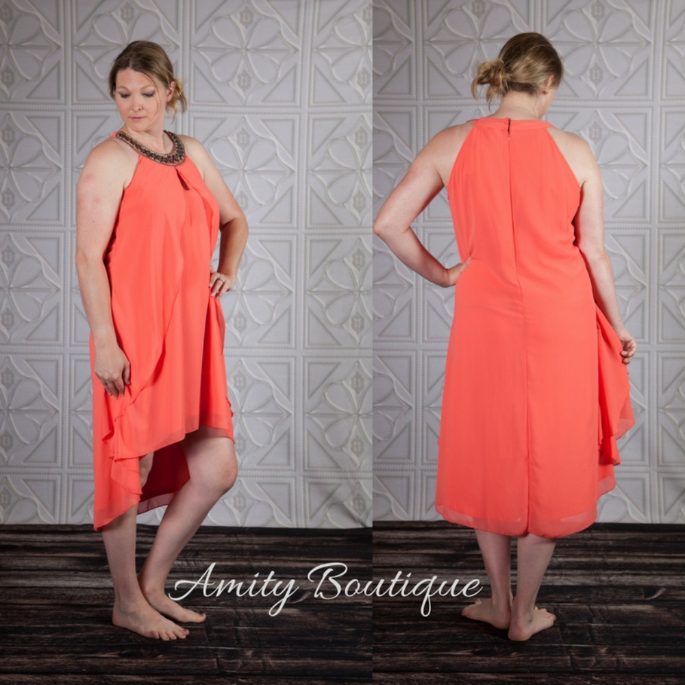 Orange Plus Size Dress High Low
